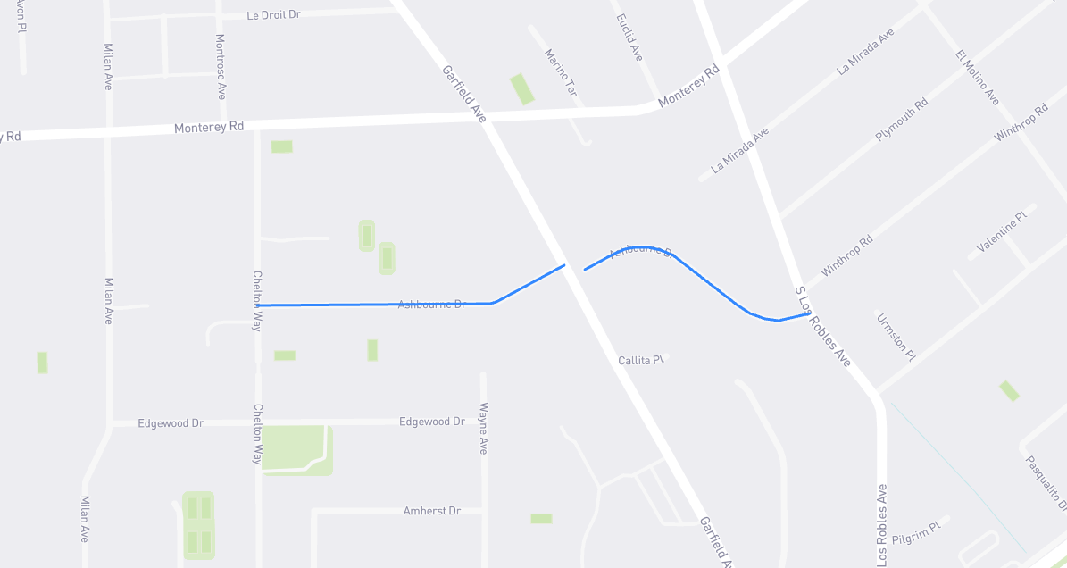 Map of Ashbourne Drive in Los Angeles County, California