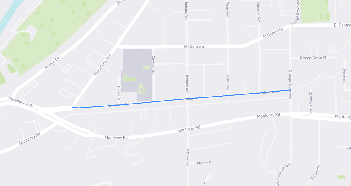 Map of Hawthorne Street in Los Angeles County, California
